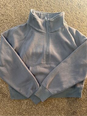 Cropped Quarter-Zip Fleece Pullover - Slate Blue